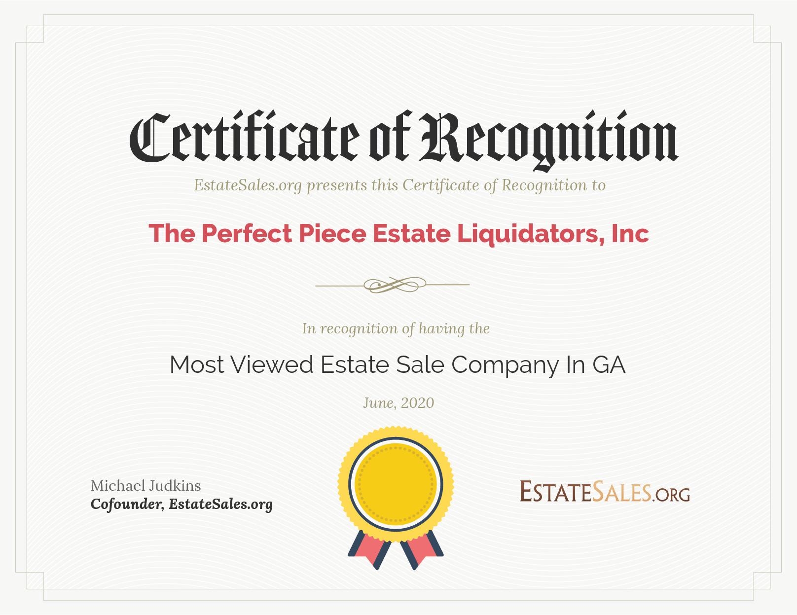 Most Viewed Estate Sale Company Award