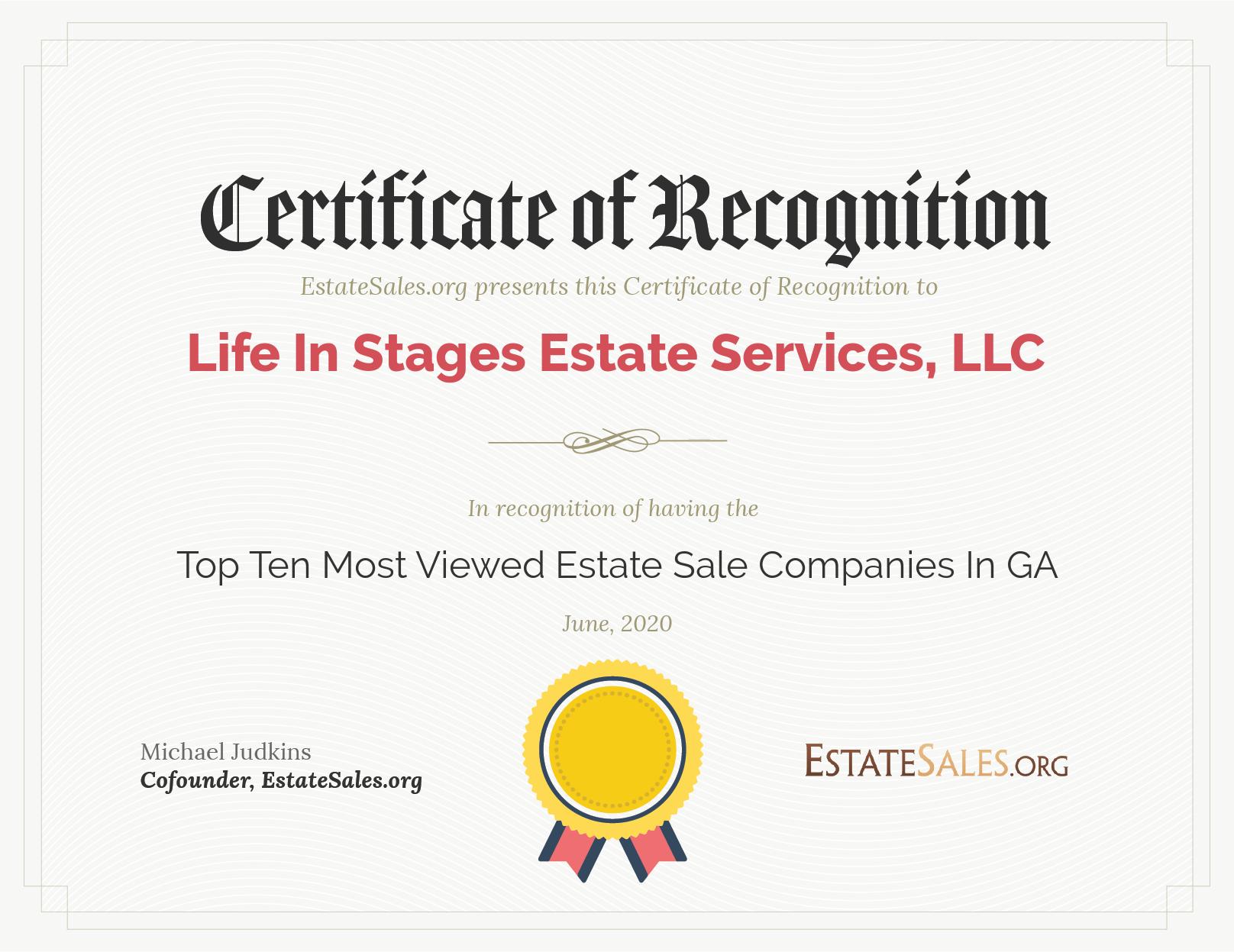 Most Viewed Estate Sale Company Award