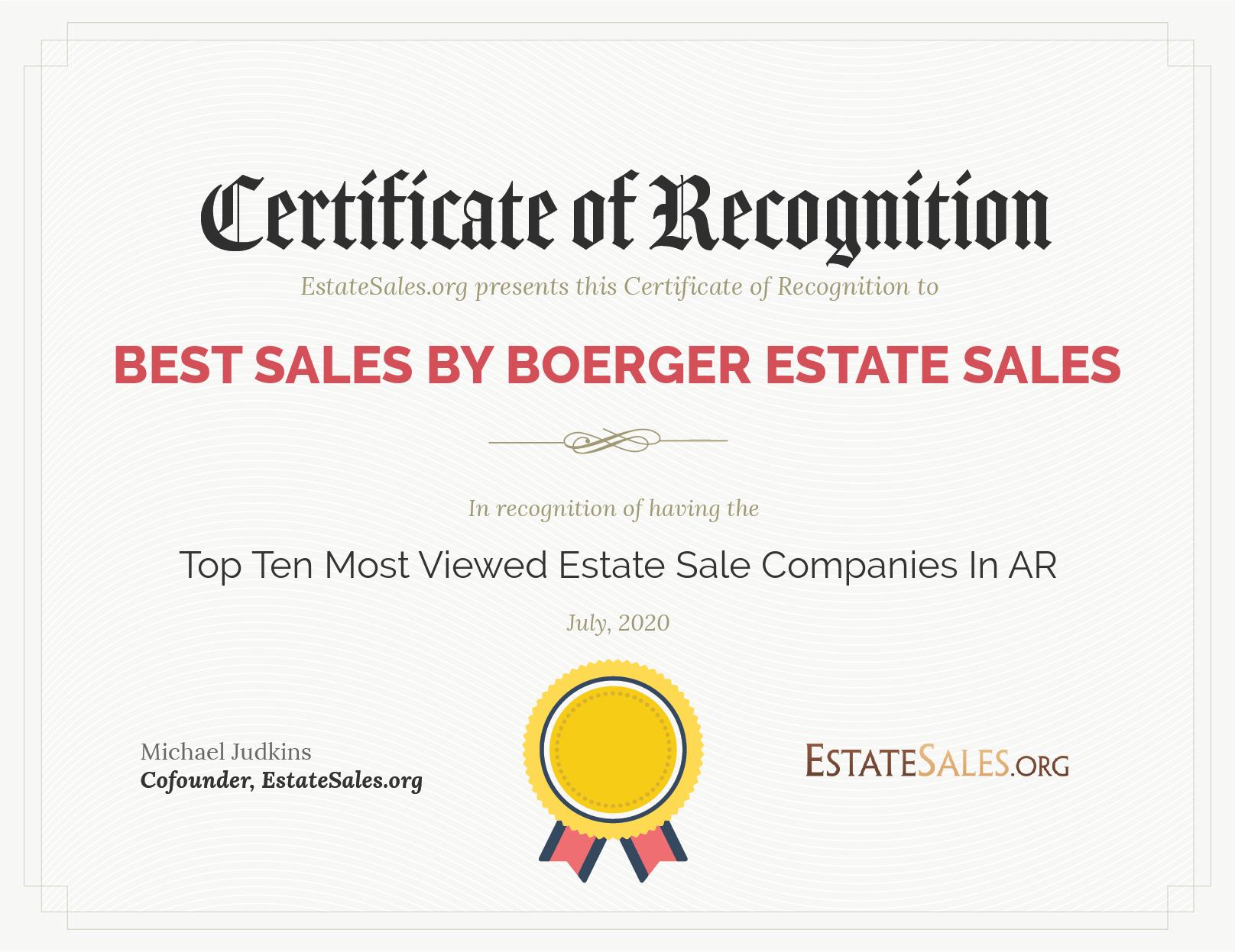 Most Viewed Estate Sale Company Award