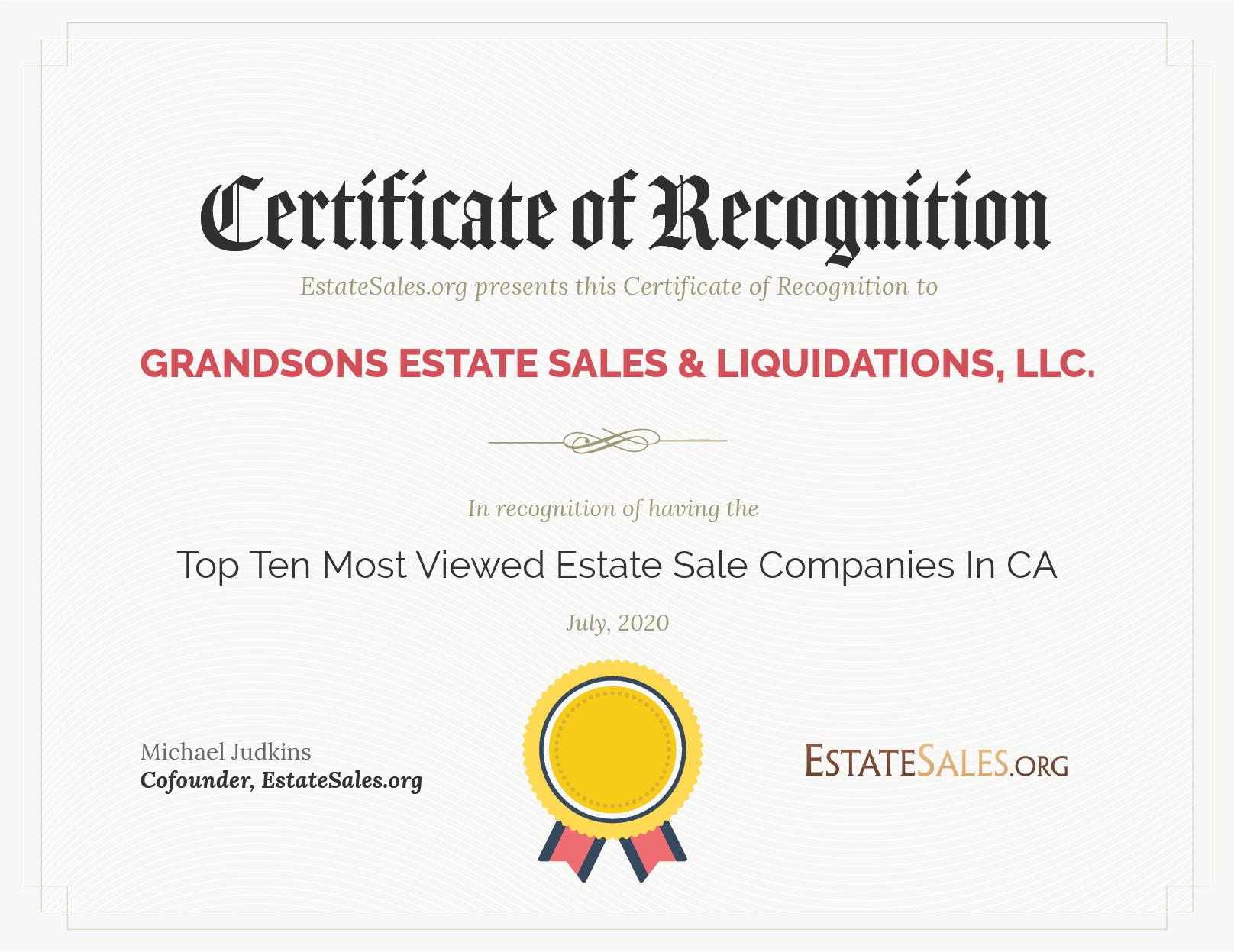 Most Viewed Estate Sale Company Award