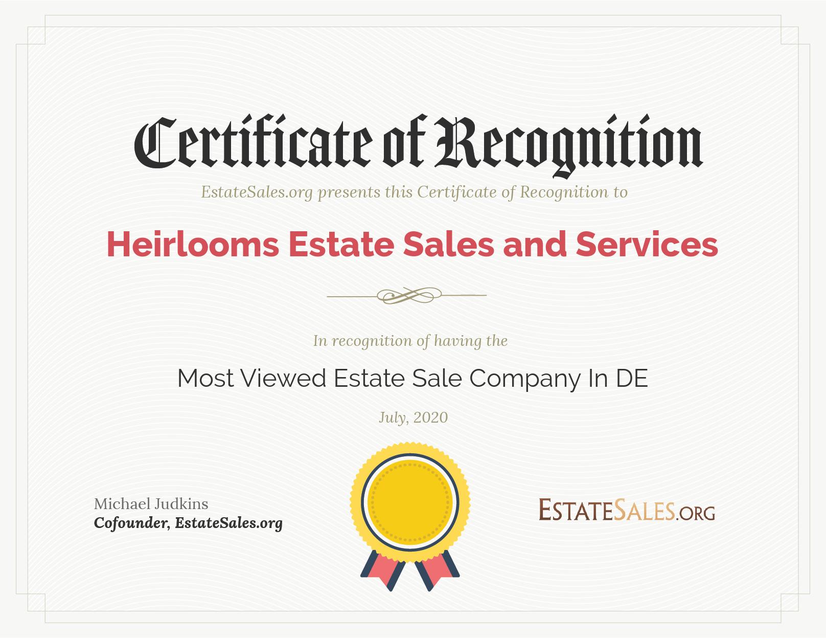 Most Viewed Estate Sale Company Award