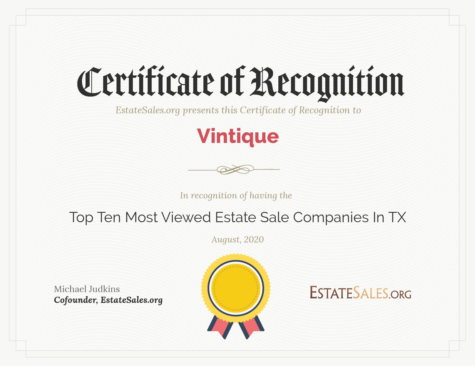 Most Viewed Estate Sale Company Award