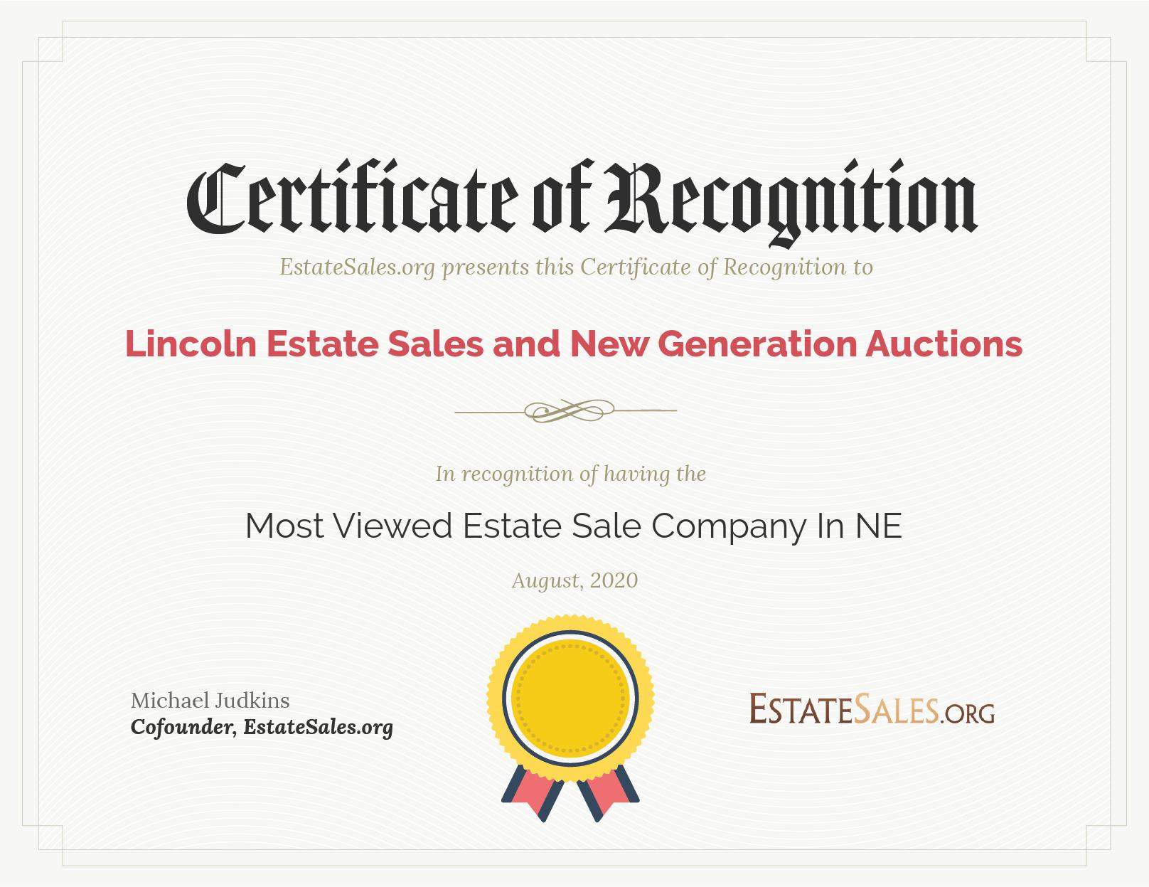 Most Viewed Estate Sale Company Award