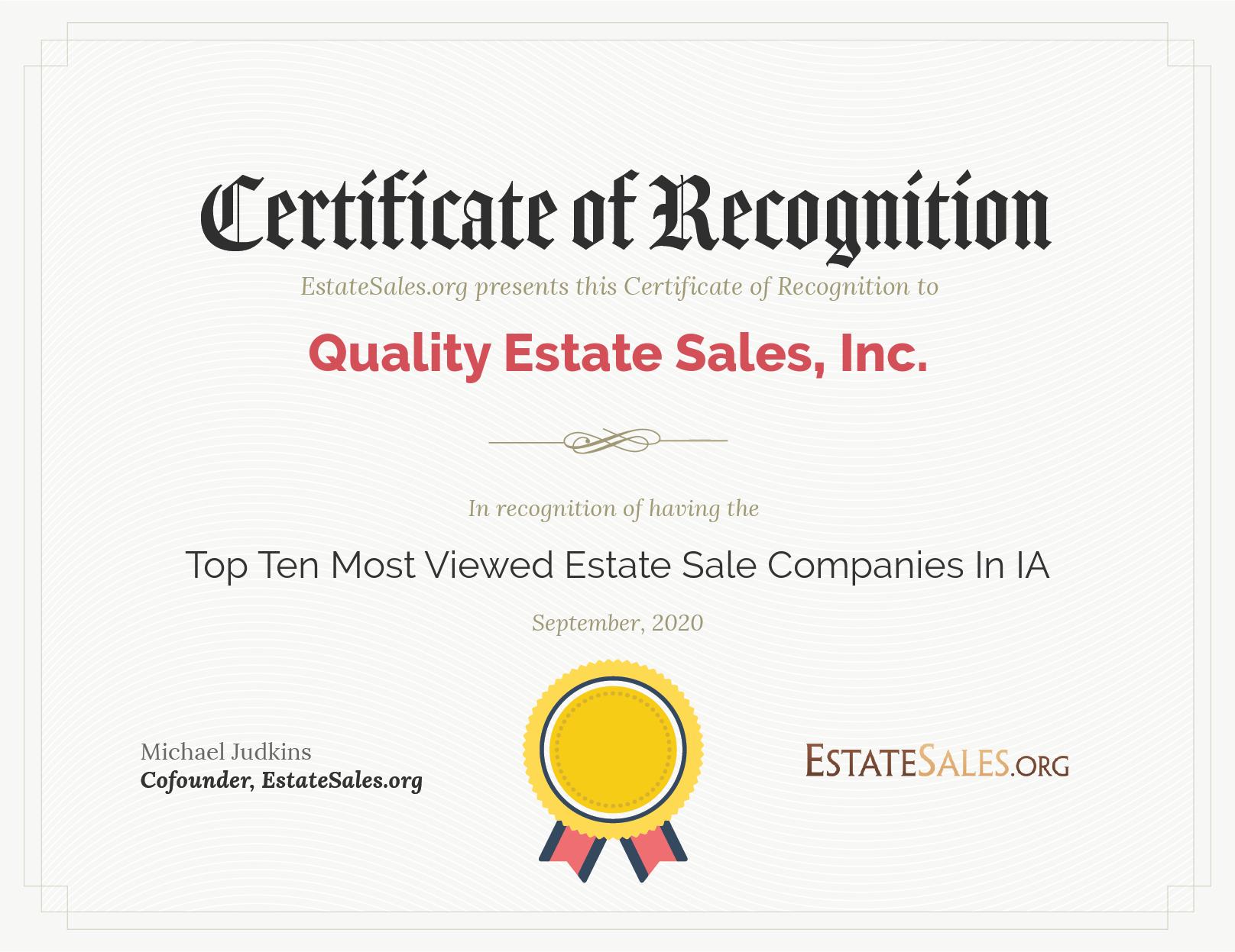 Most Viewed Estate Sale Company Award