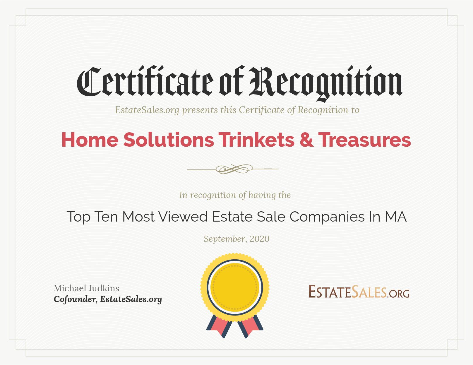 Most Viewed Estate Sale Company Award