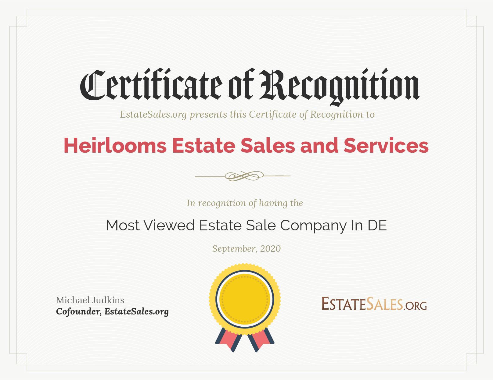 Most Viewed Estate Sale Company Award