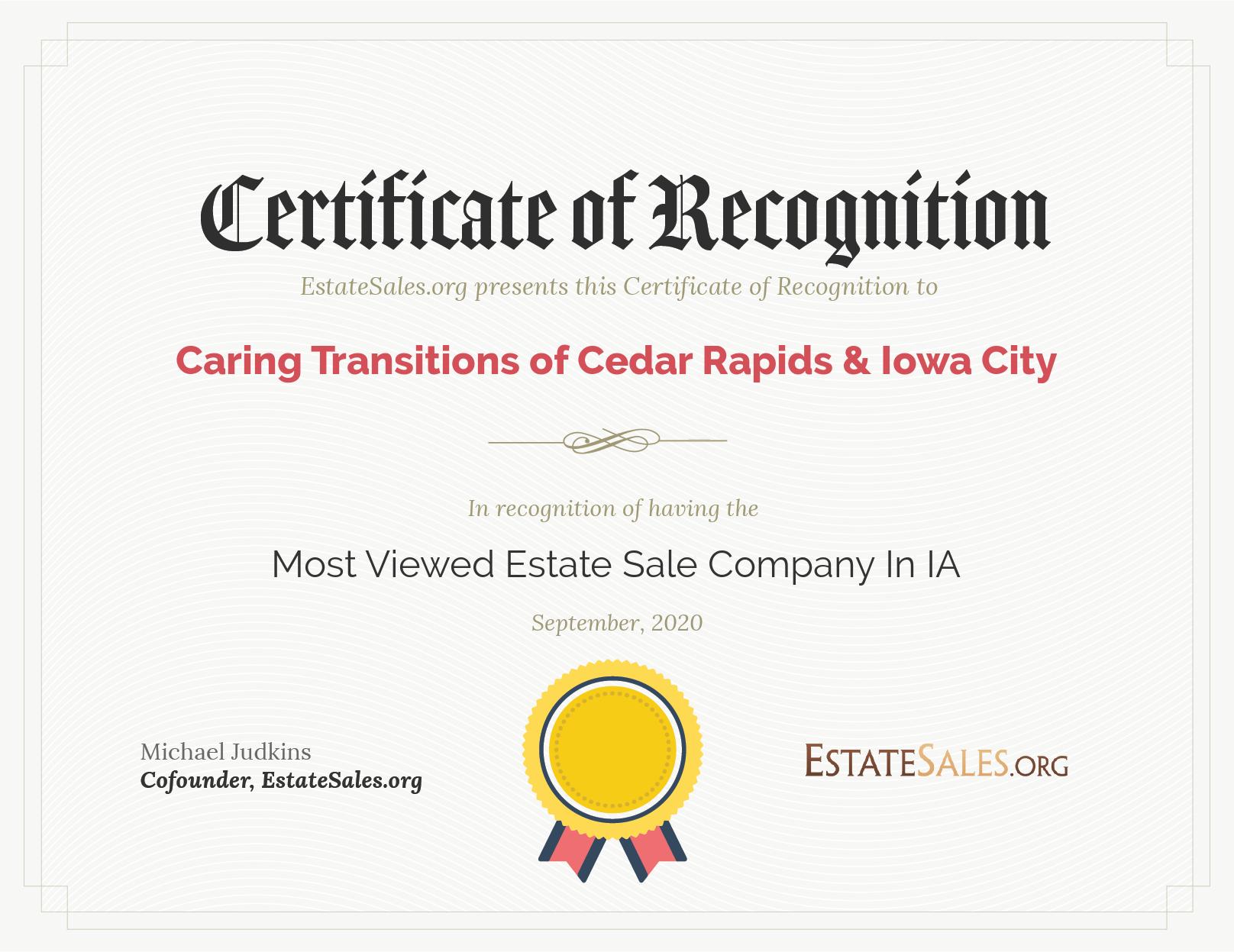 Most Viewed Estate Sale Company Award