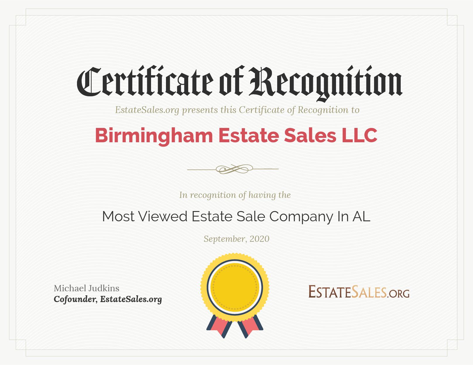 Most Viewed Estate Sale Company Award