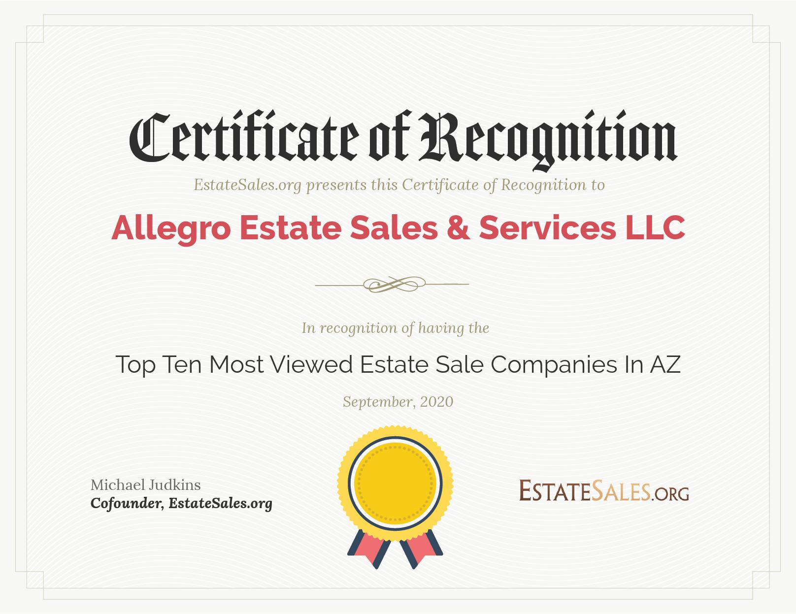 Most Viewed Estate Sale Company Award