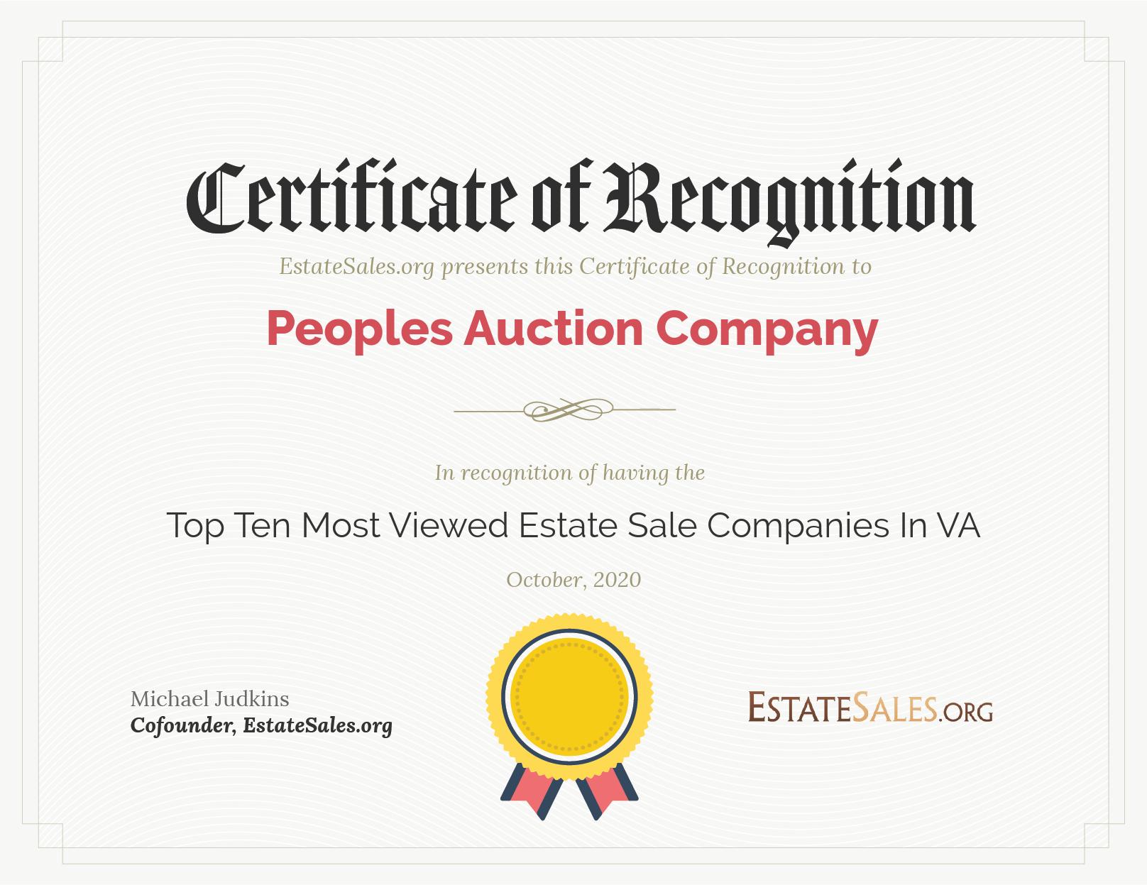 Most Viewed Estate Sale Company Award