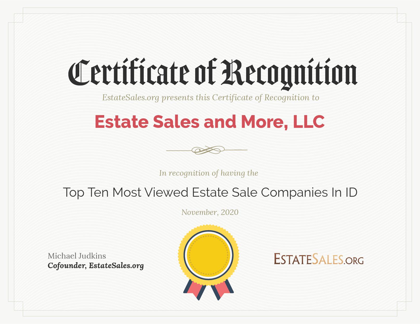 Most Viewed Estate Sale Company Award