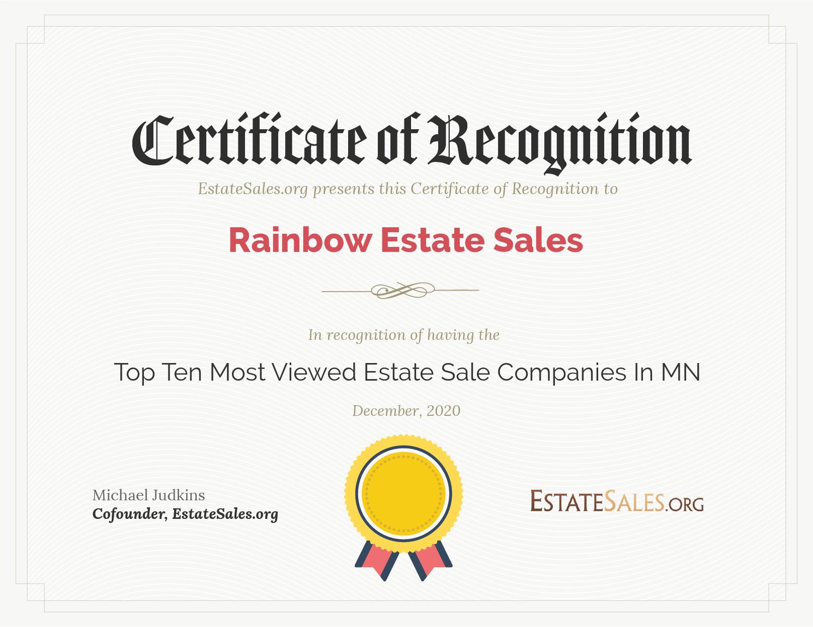 Most Viewed Estate Sale Company Award