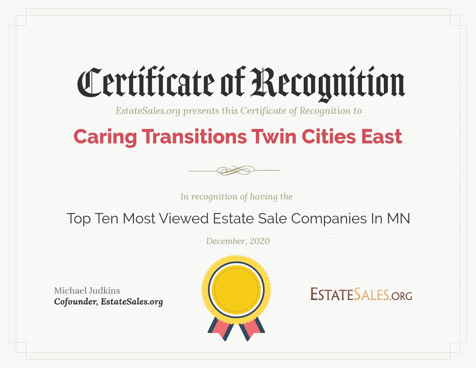 Most Viewed Estate Sale Company Award