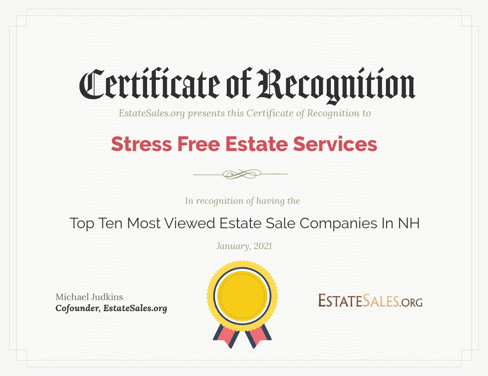 Most Viewed Estate Sale Company Award