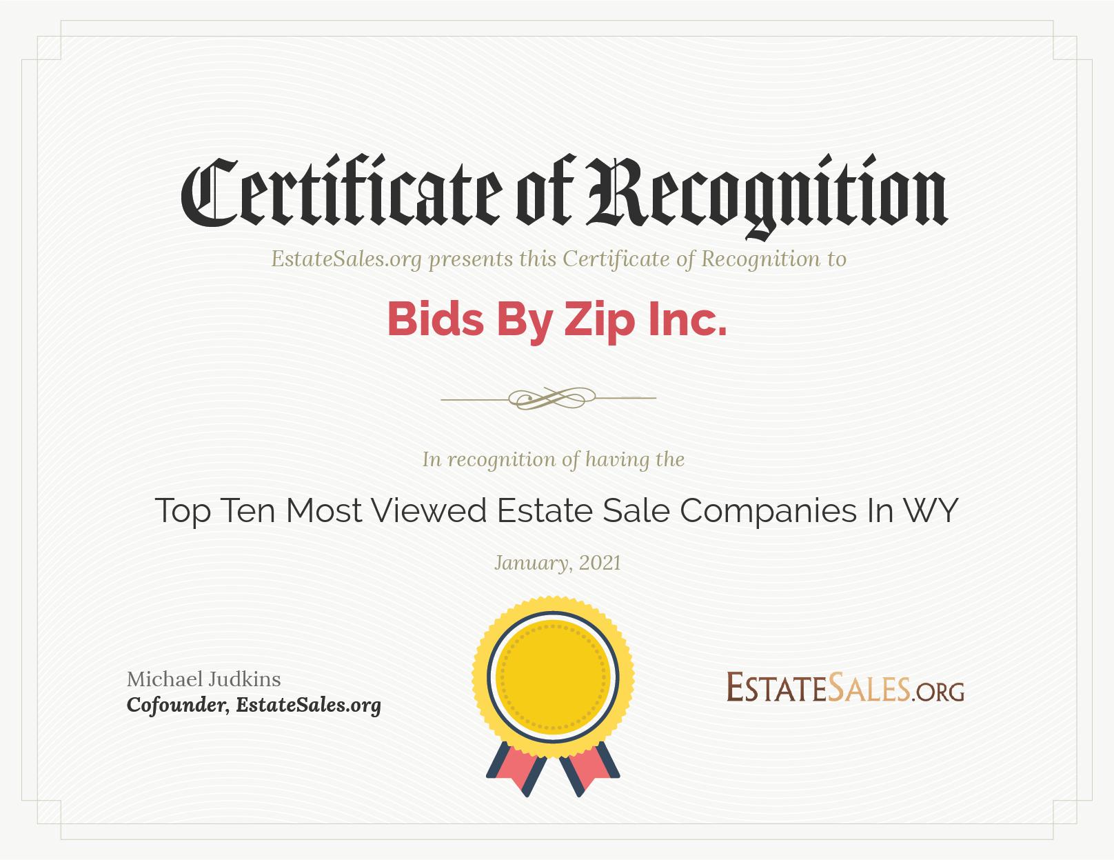 Most Viewed Estate Sale Company Award