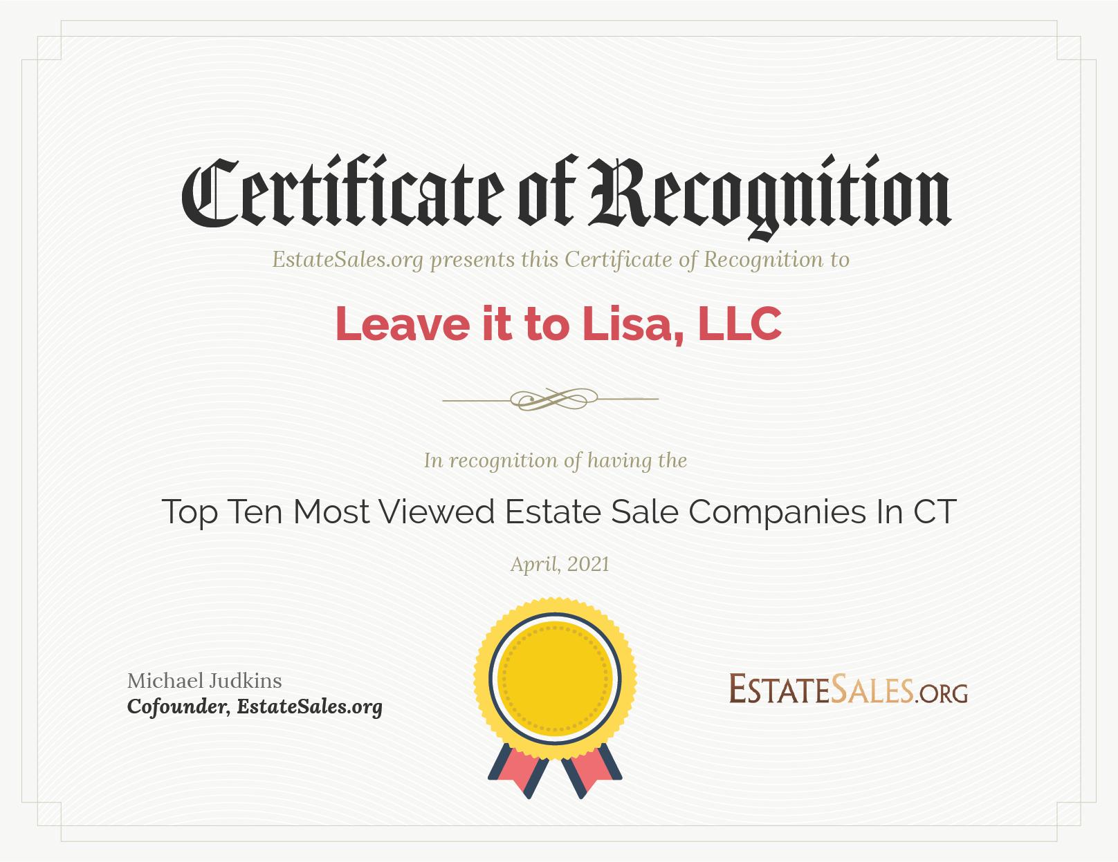 Most Viewed Estate Sale Company Award