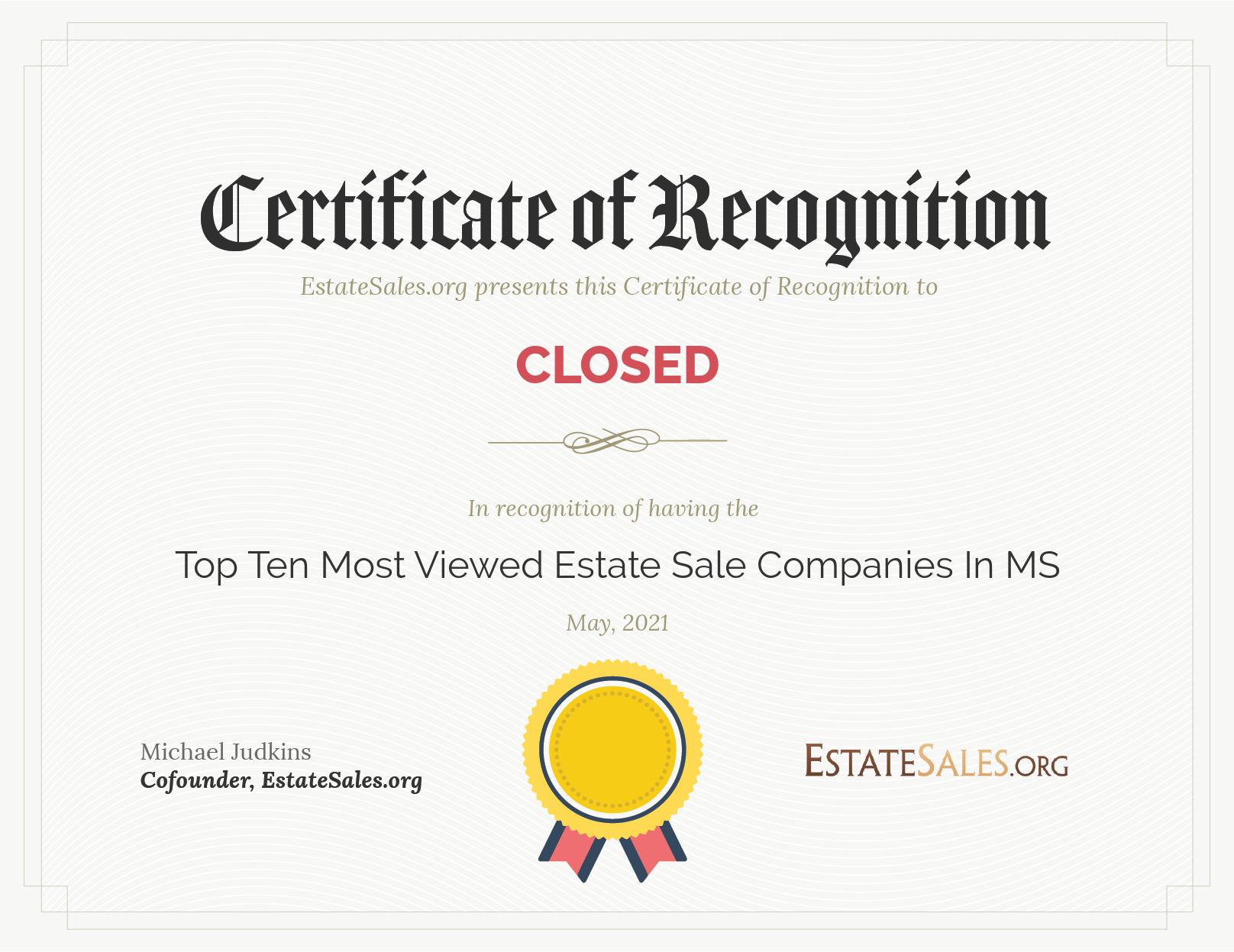 Most Viewed Estate Sale Company Award