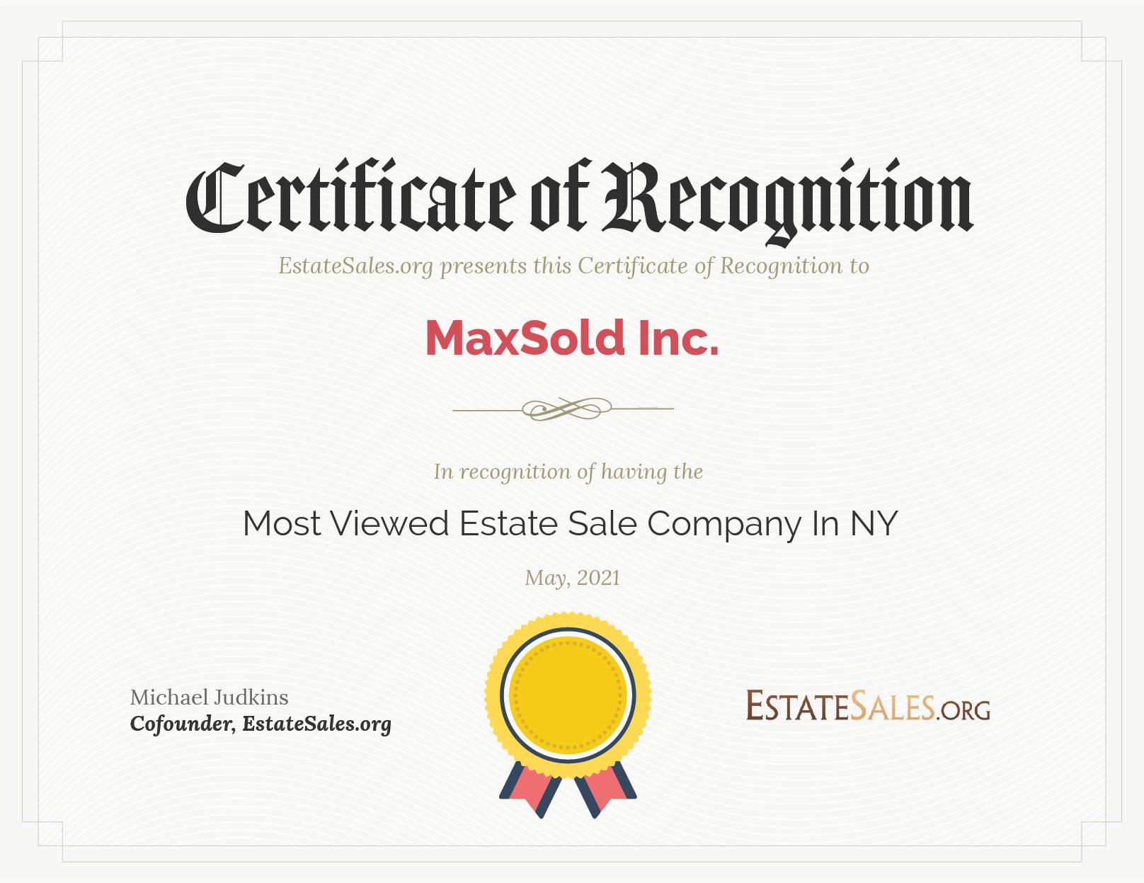 Most Viewed Estate Sale Company Award