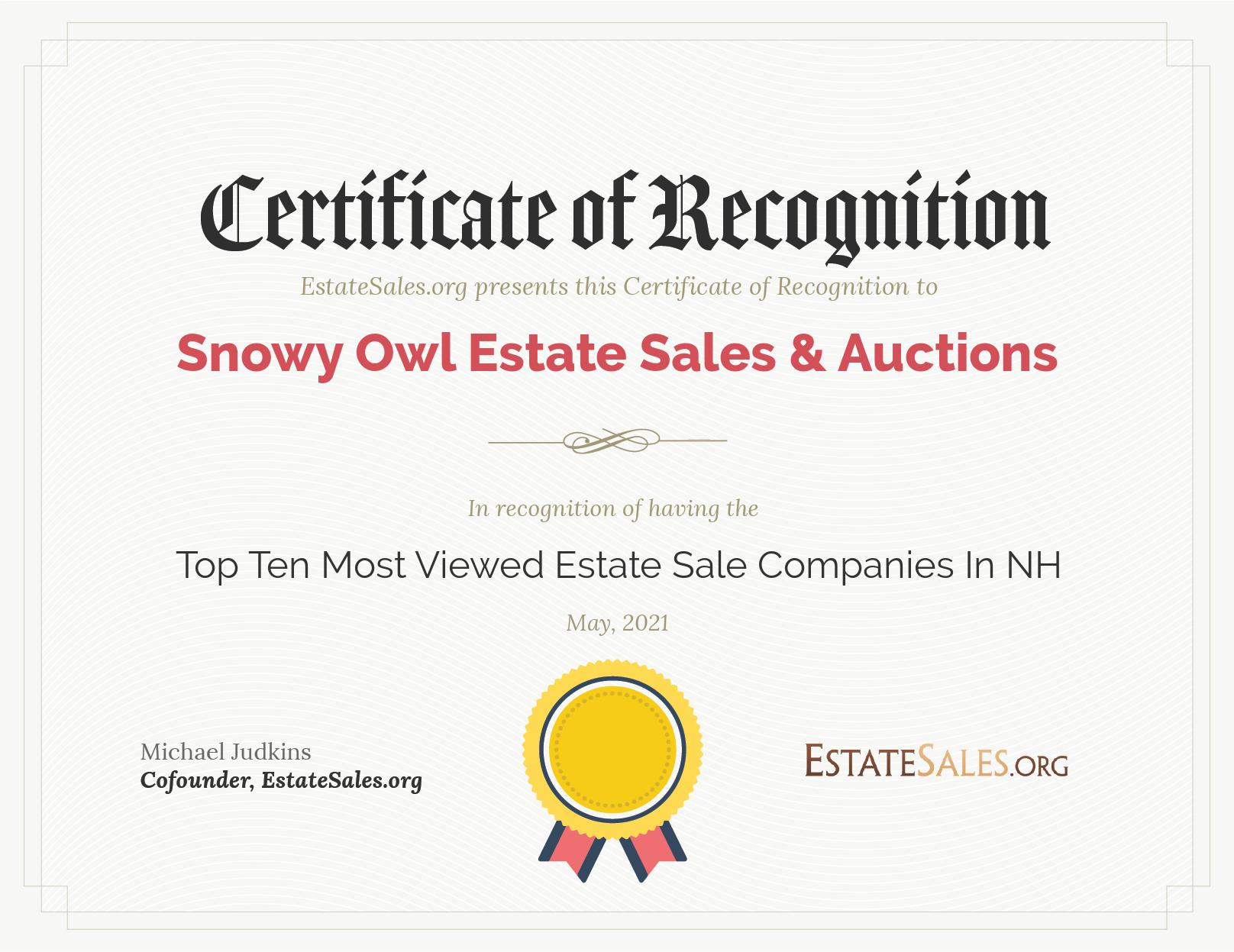 Most Viewed Estate Sale Company Award