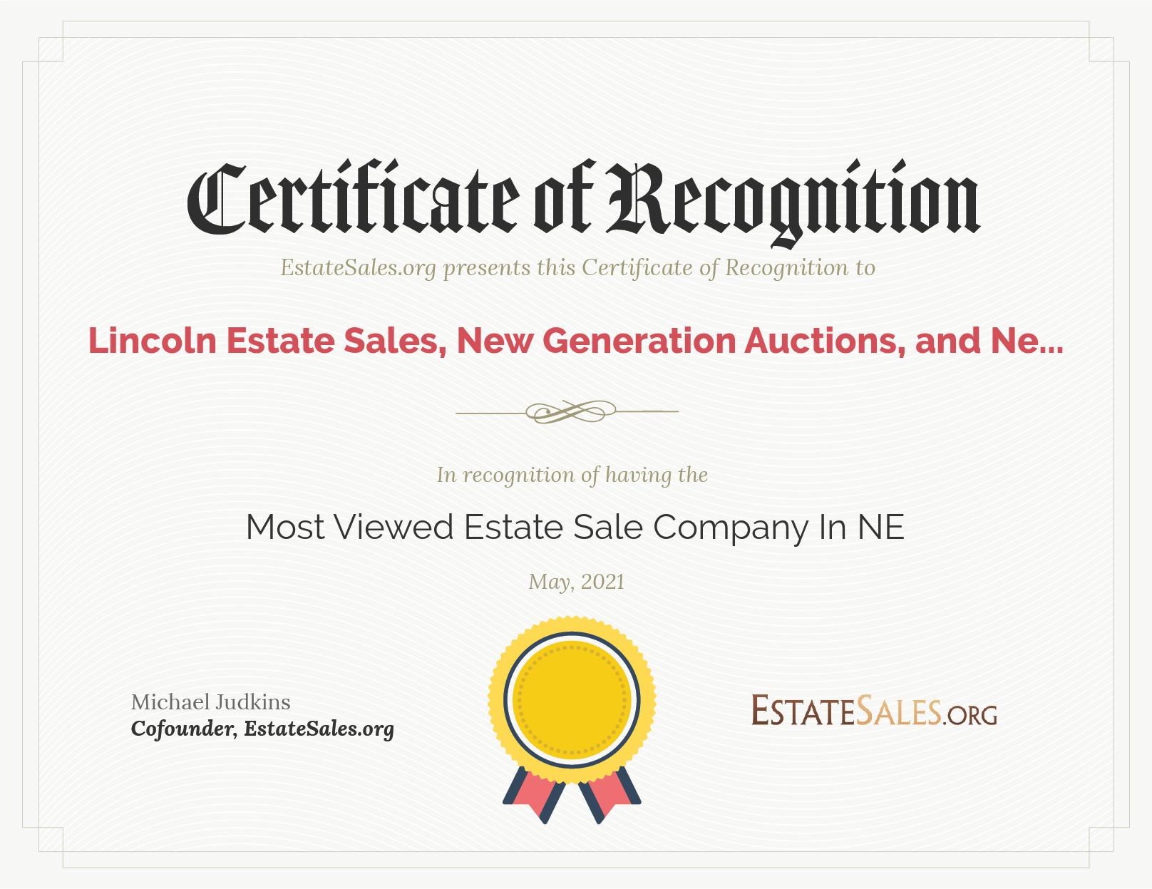 Most Viewed Estate Sale Company Award