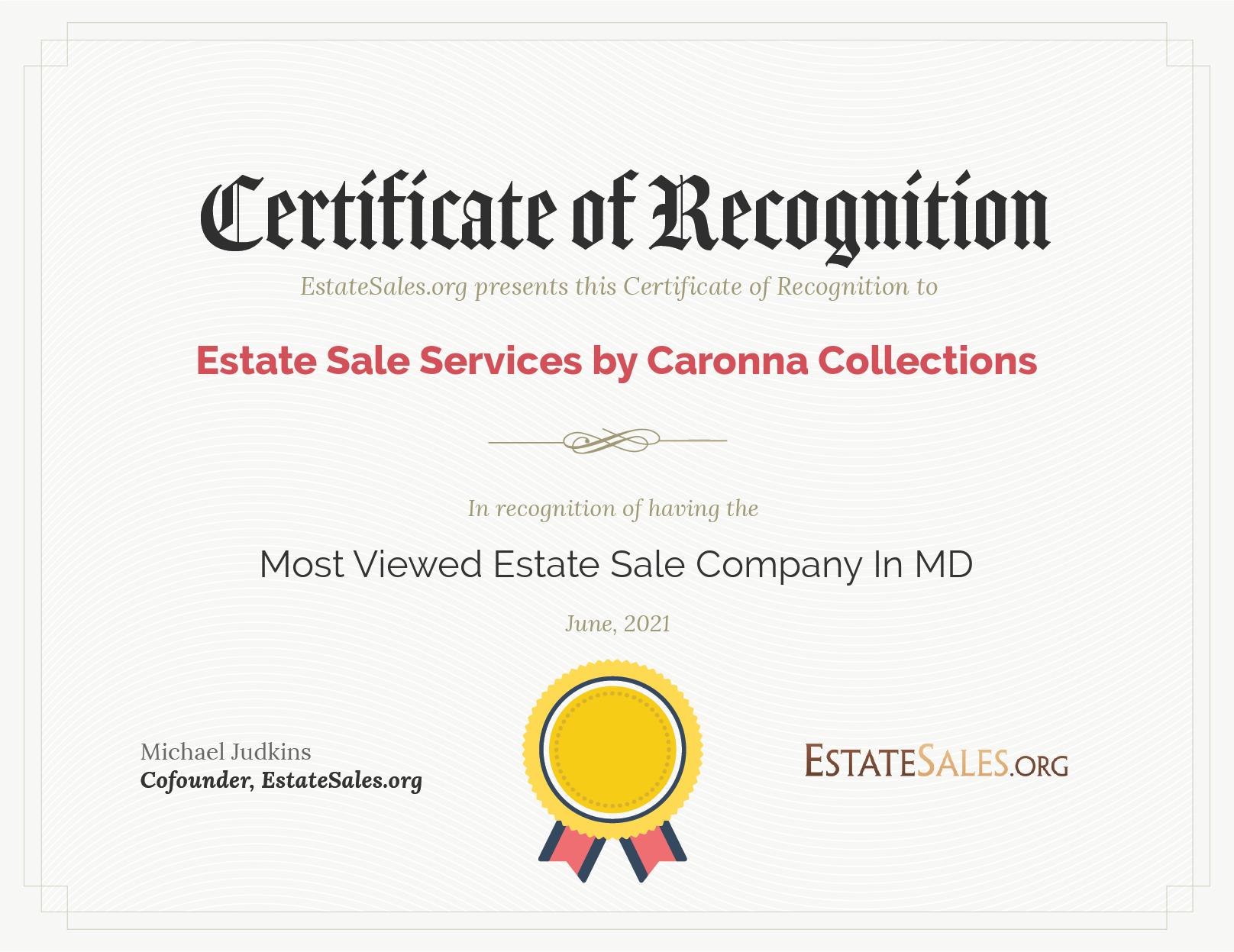 Most Viewed Estate Sale Company Award