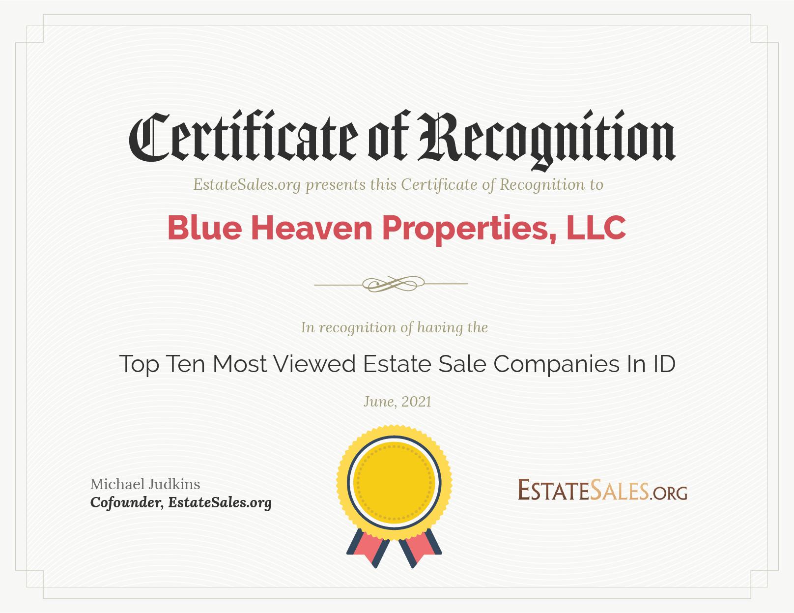 Most Viewed Estate Sale Company Award