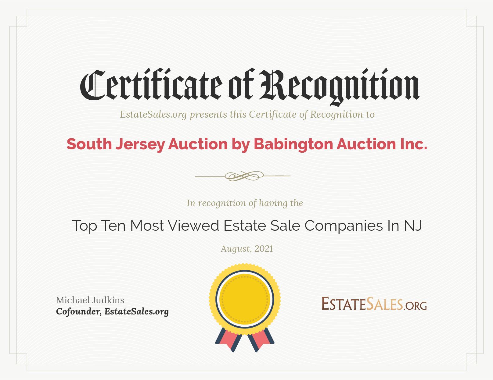 Most Viewed Estate Sale Company Award