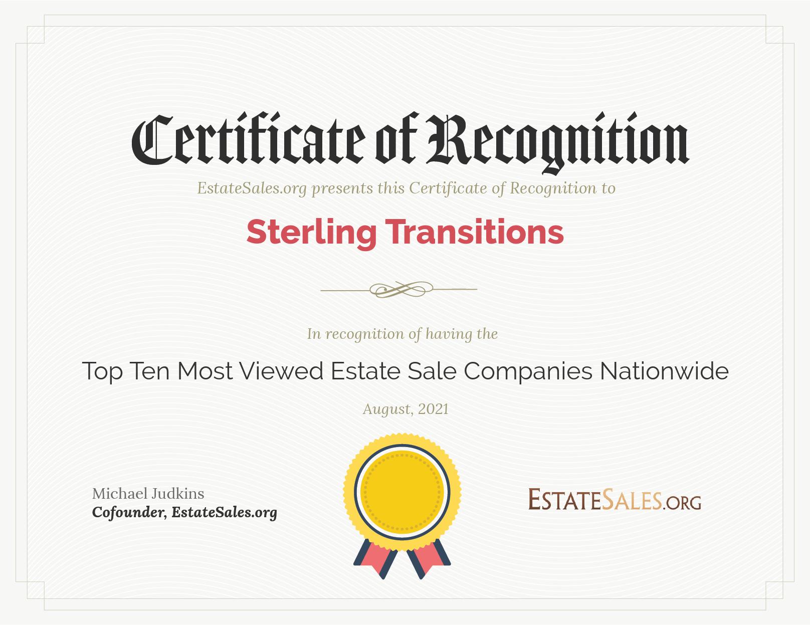 Most Viewed Estate Sale Company Award