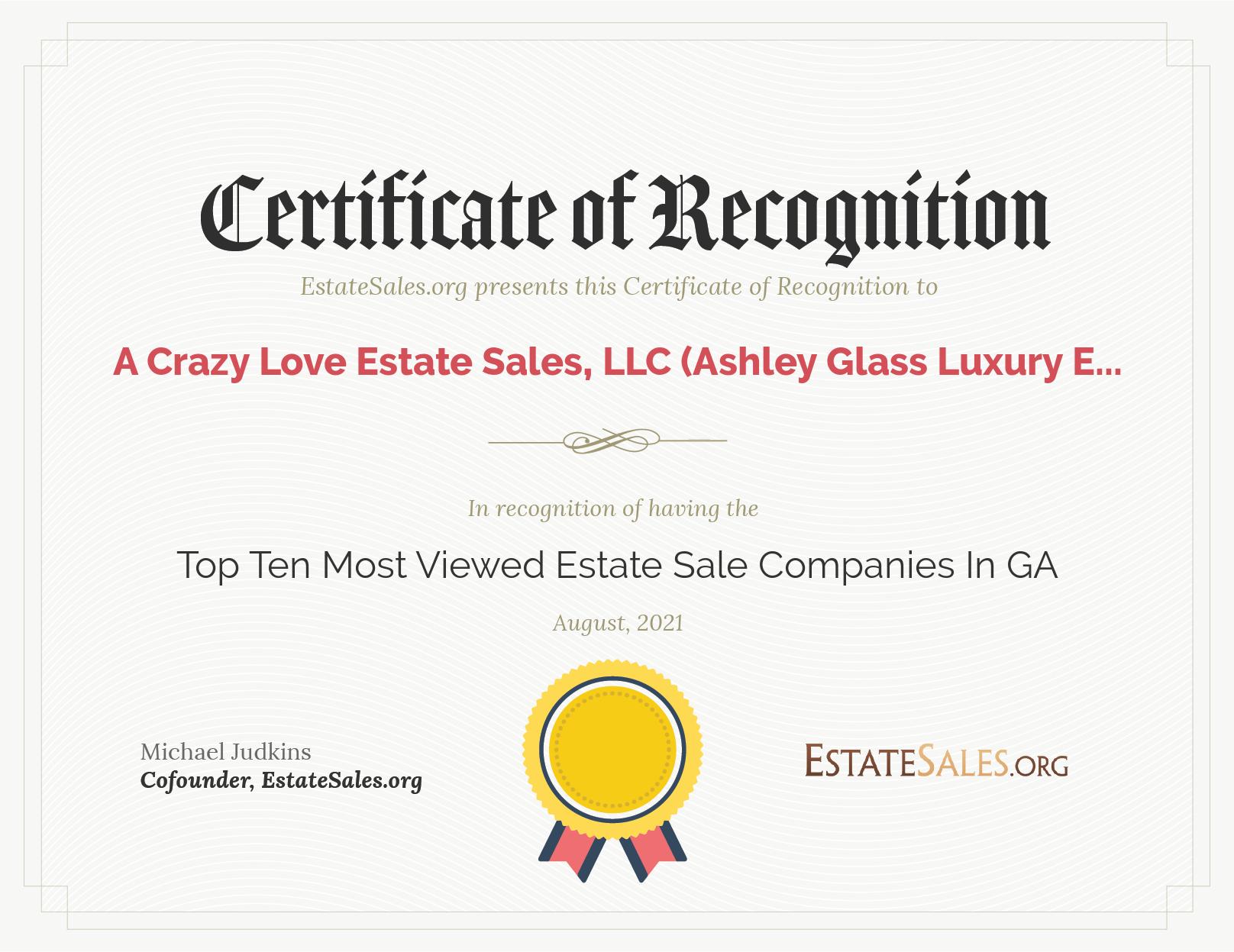 Most Viewed Estate Sale Company Award