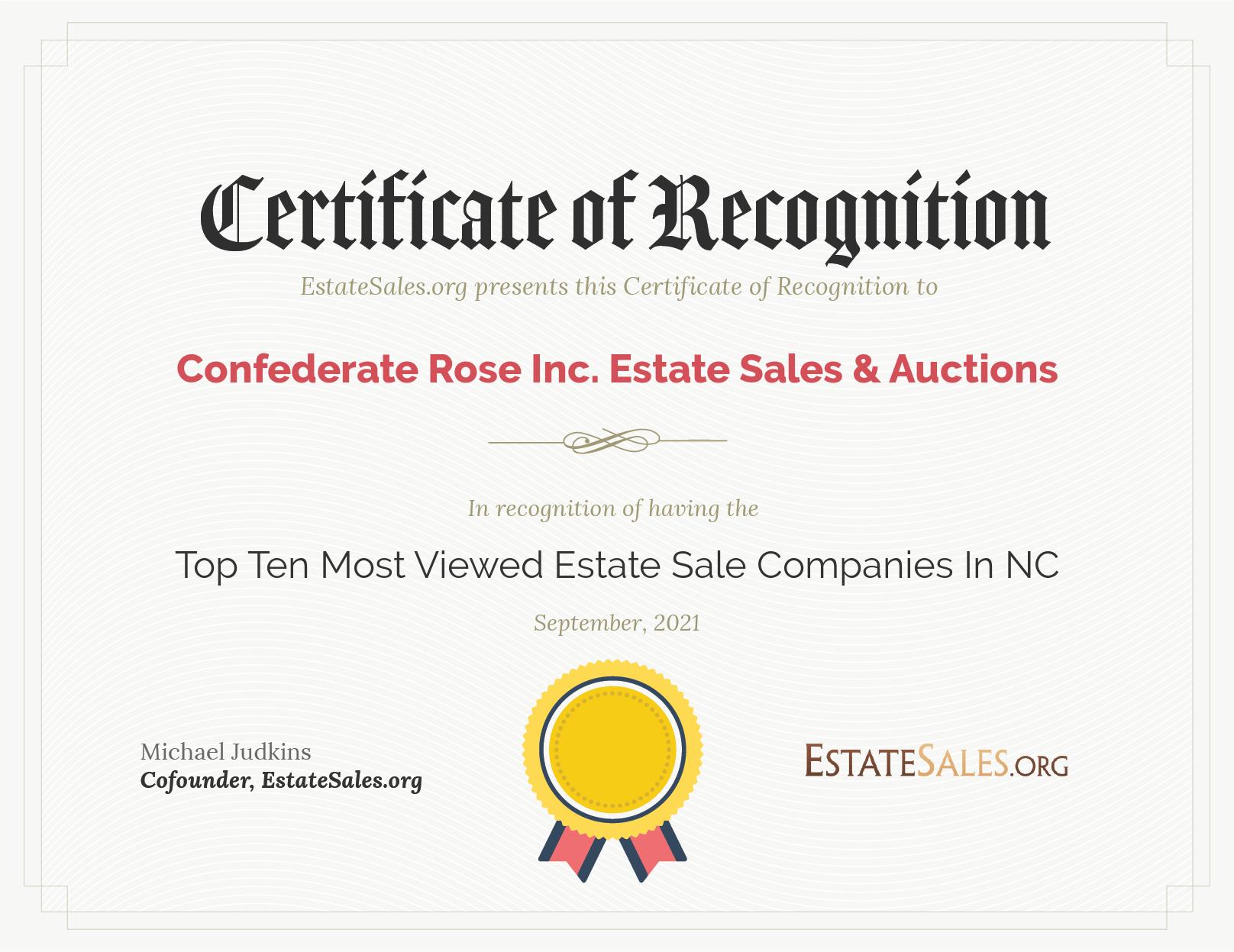 Most Viewed Estate Sale Company Award