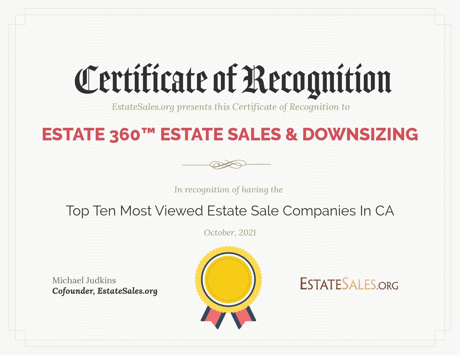 Most Viewed Estate Sale Company Award