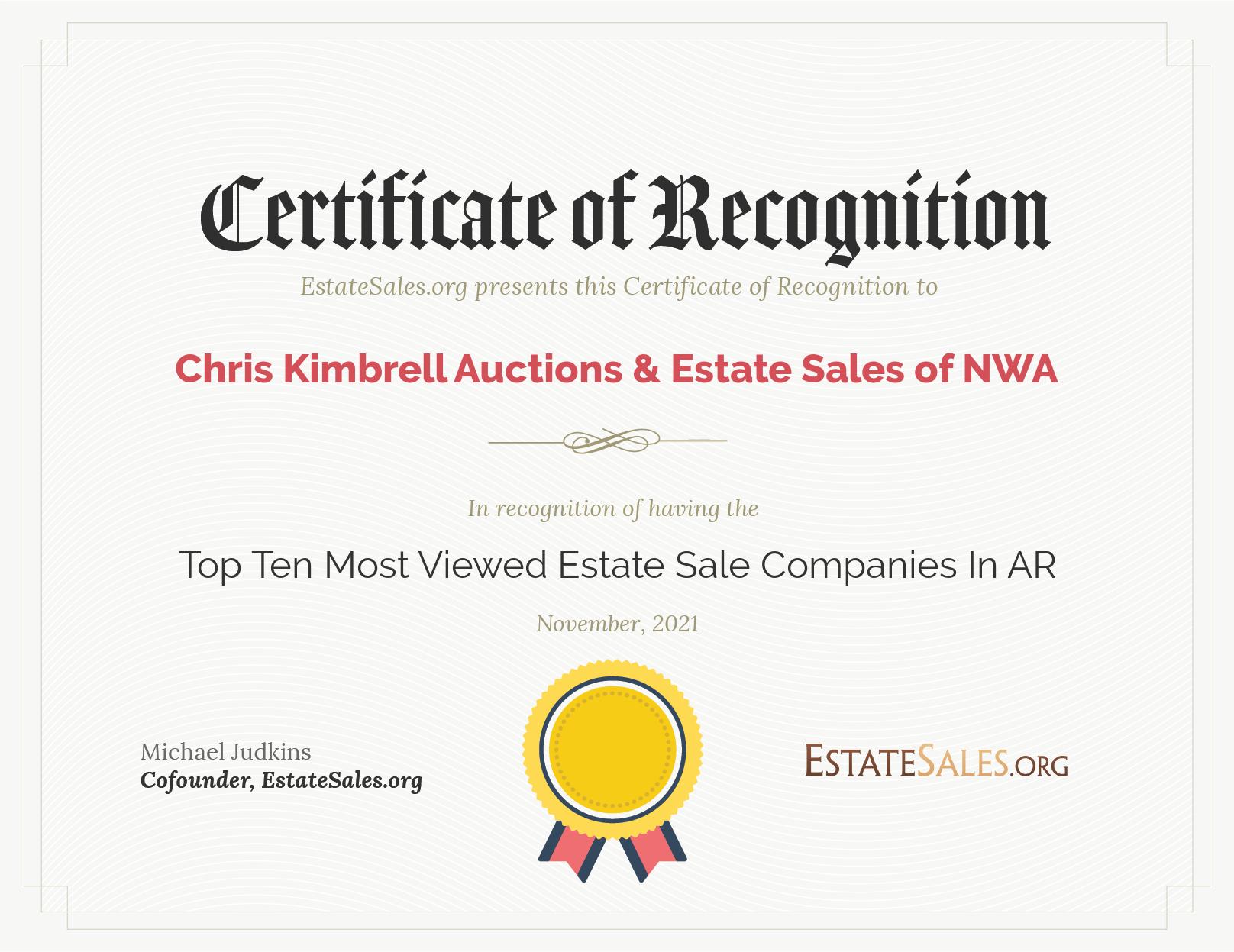 Most Viewed Estate Sale Company Award