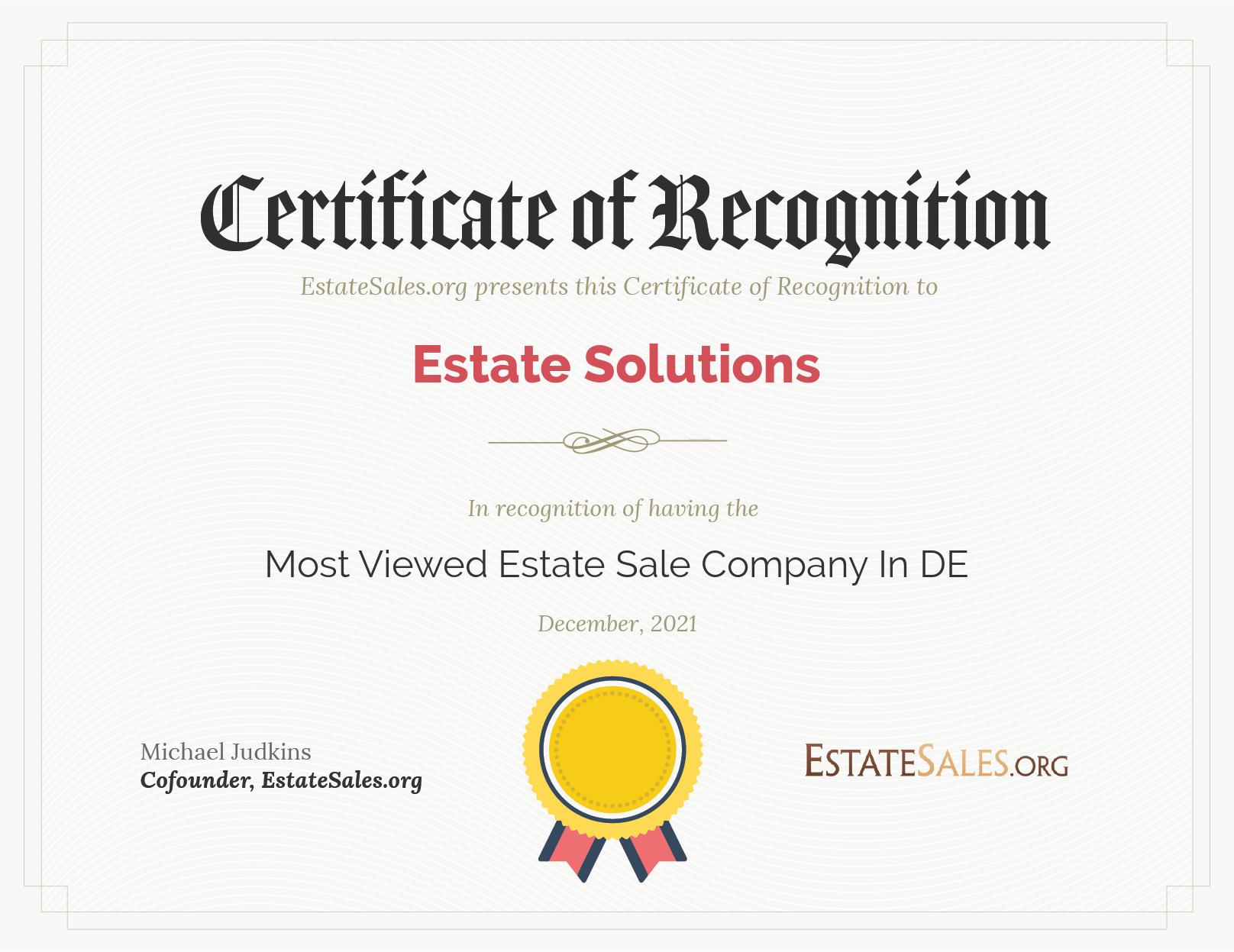 Most Viewed Estate Sale Company Award