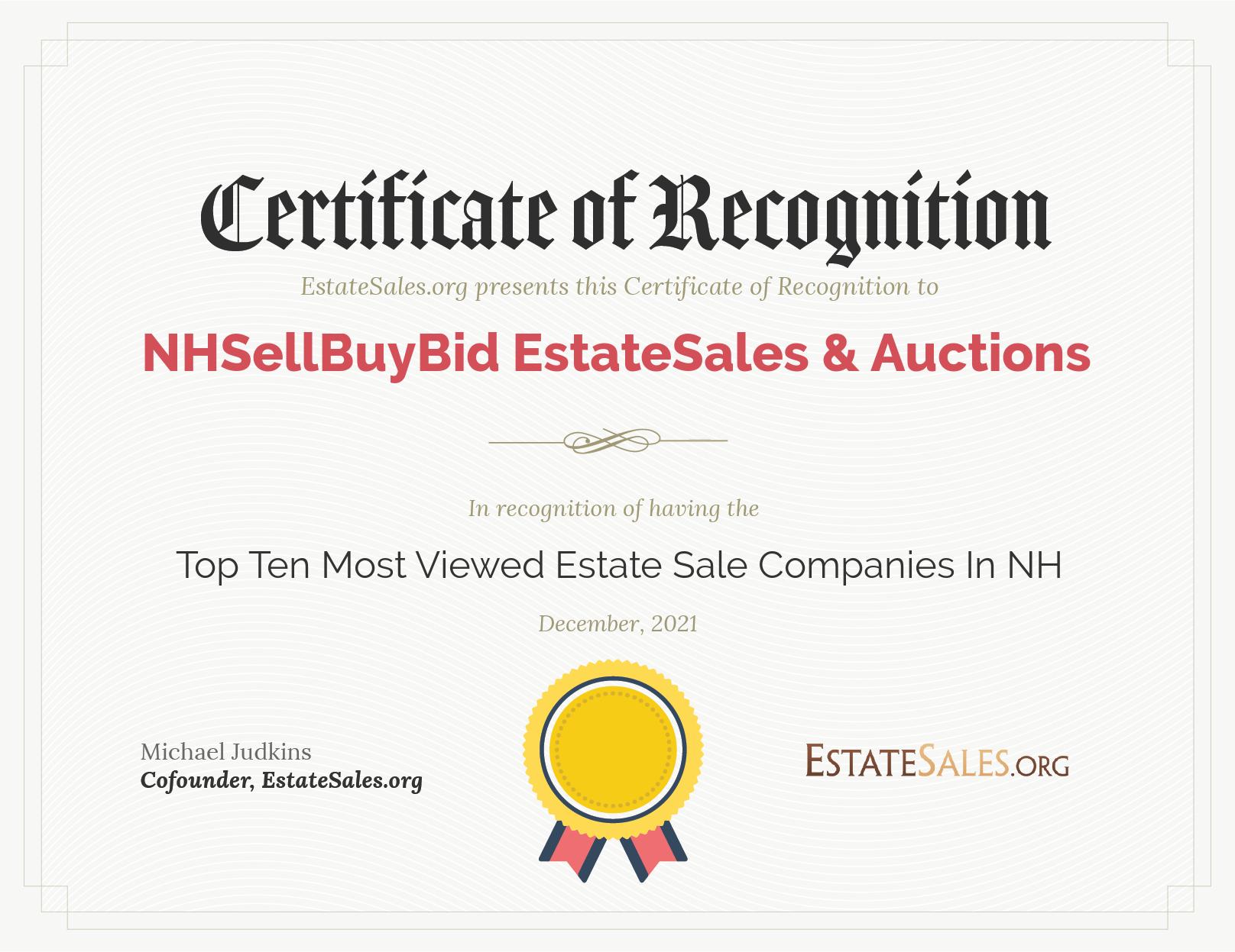 Most Viewed Estate Sale Company Award