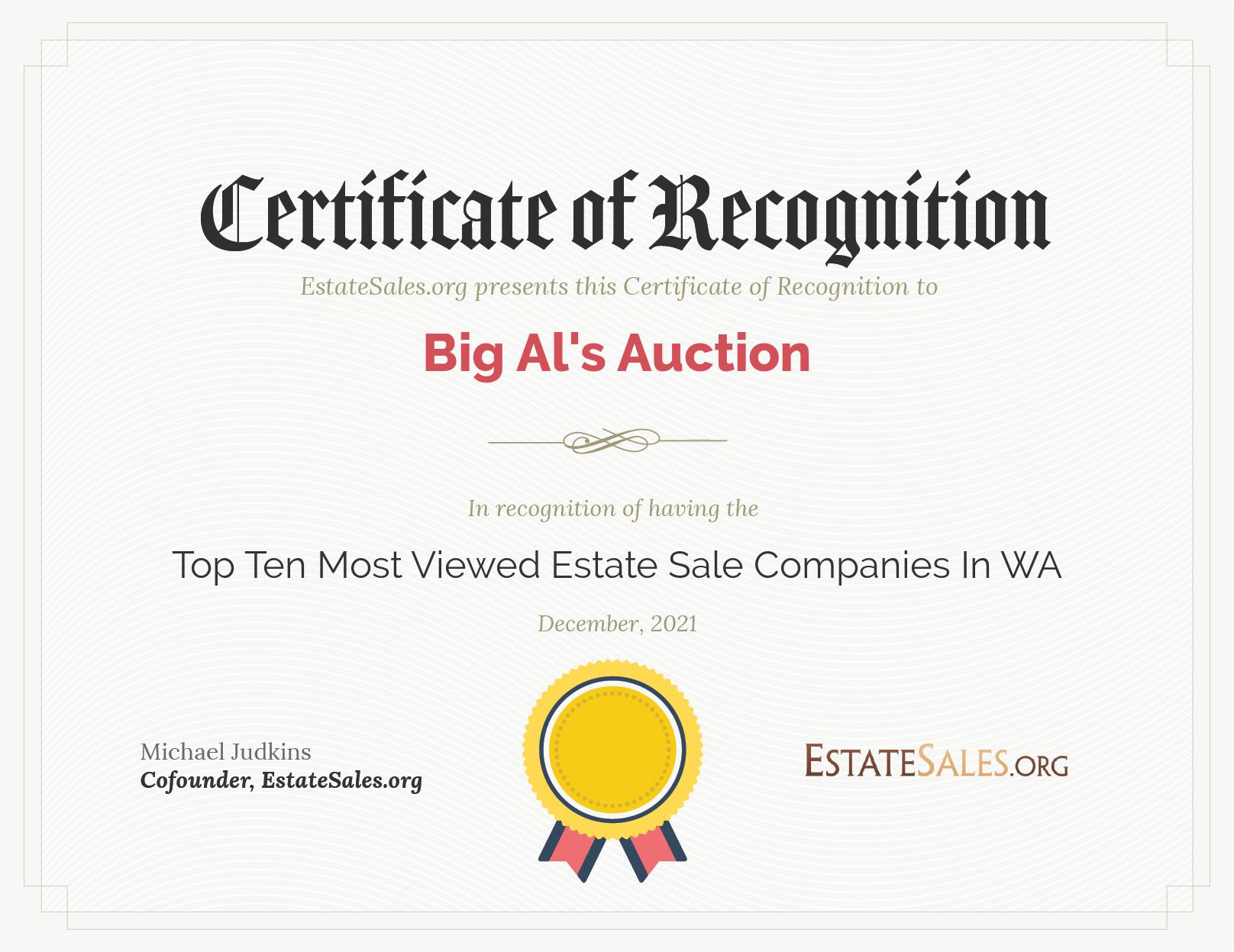 Most Viewed Estate Sale Company Award