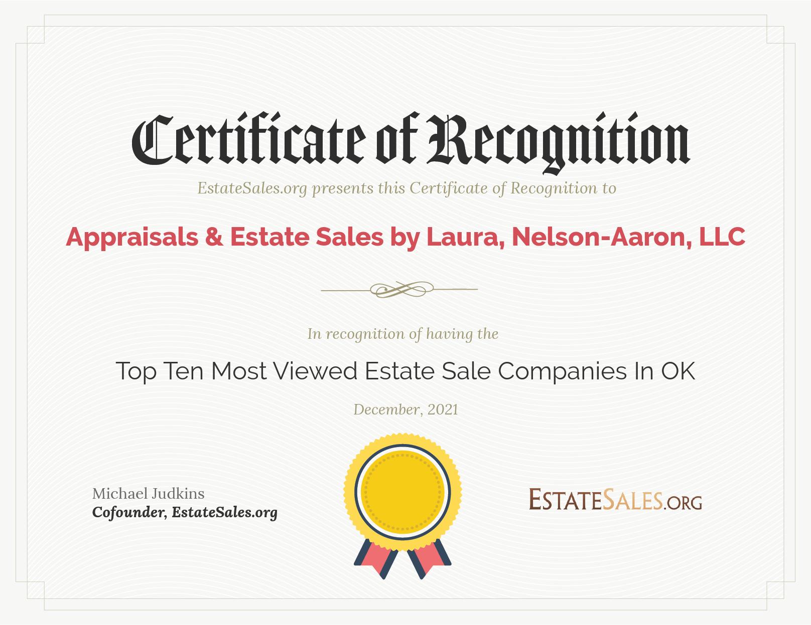 Most Viewed Estate Sale Company Award