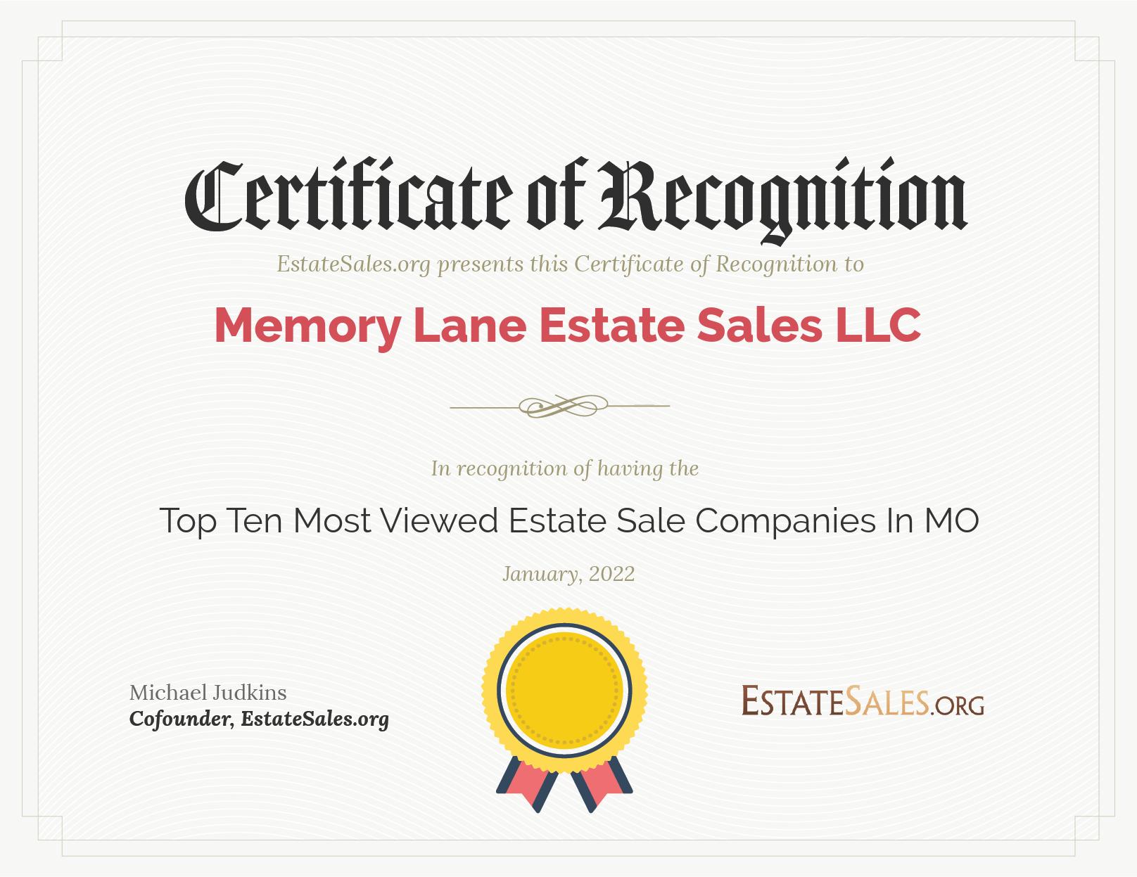 Most Viewed Estate Sale Company Award