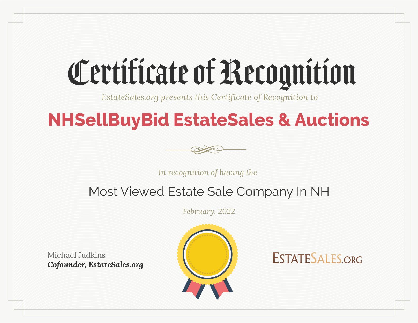 Most Viewed Estate Sale Company Award