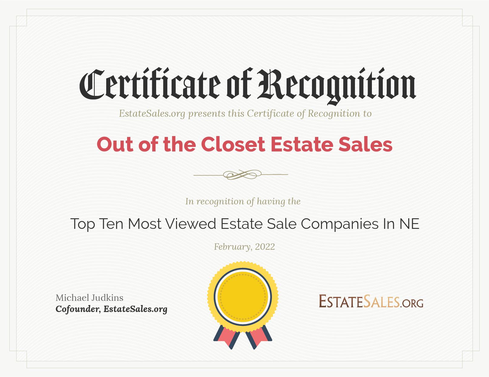 Most Viewed Estate Sale Company Award