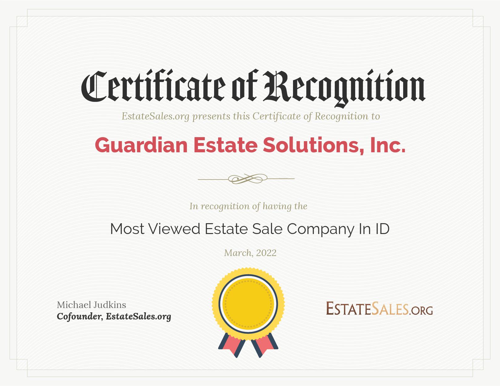 Most Viewed Estate Sale Company Award