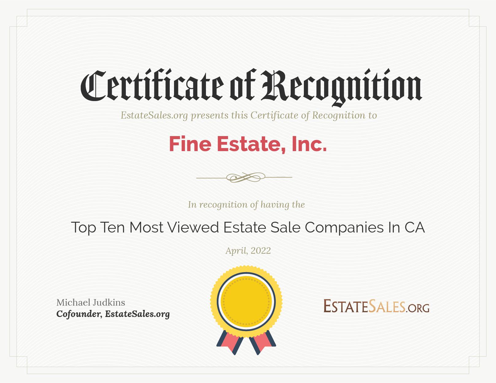 Most Viewed Estate Sale Company Award