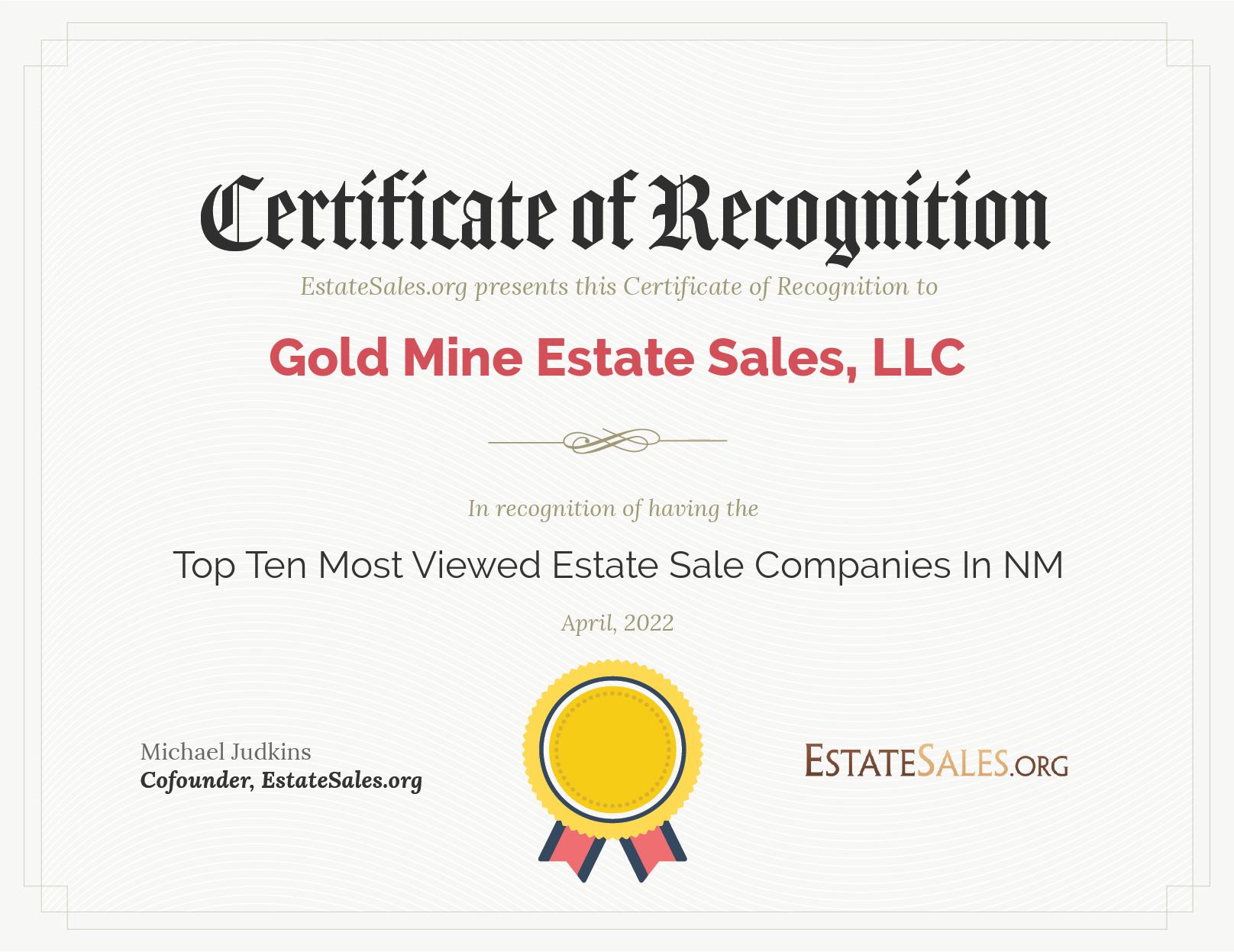 Most Viewed Estate Sale Company Award