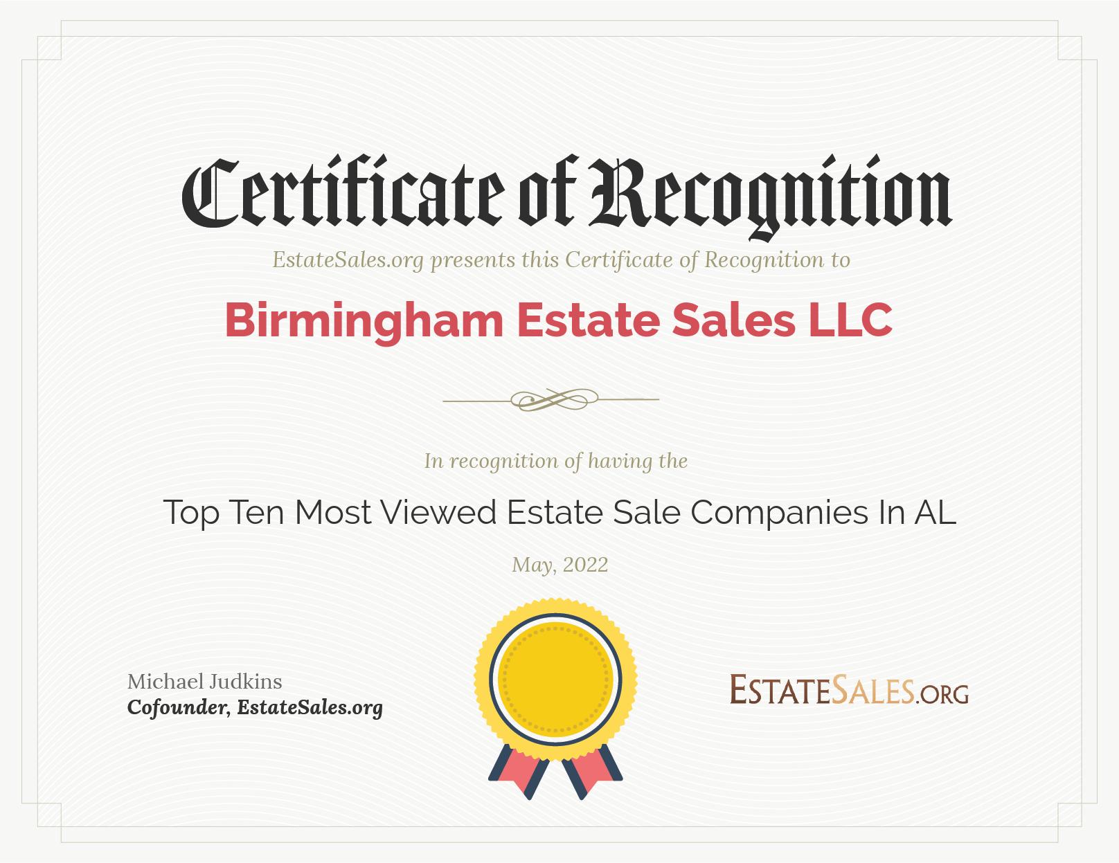 Most Viewed Estate Sale Company Award