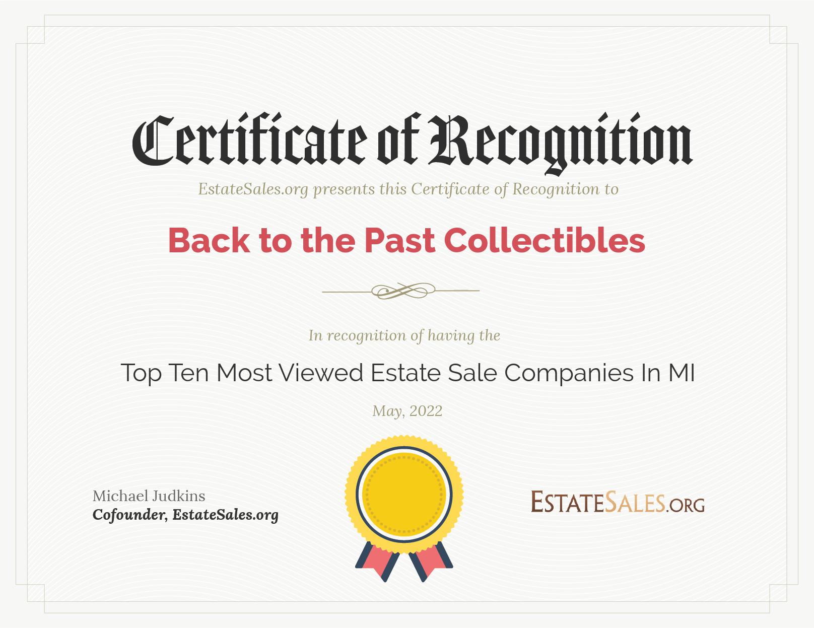 Most Viewed Estate Sale Company Award