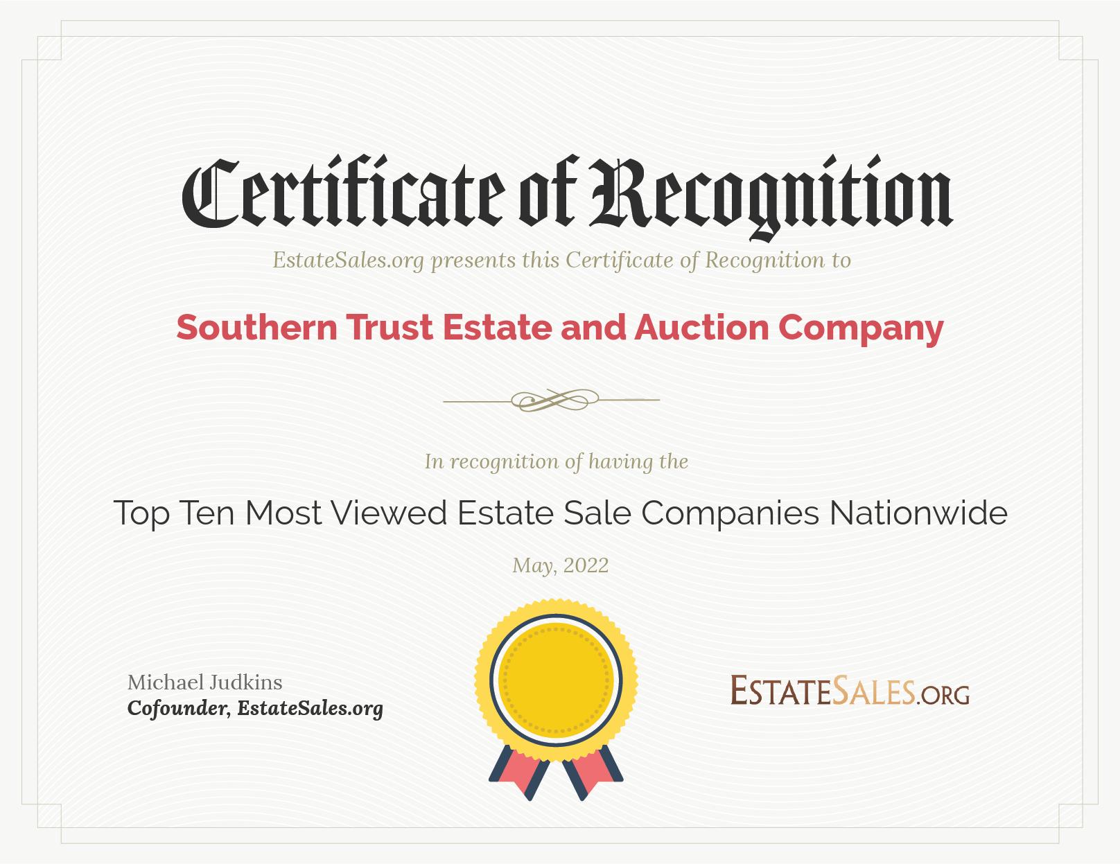 Most Viewed Estate Sale Company Award