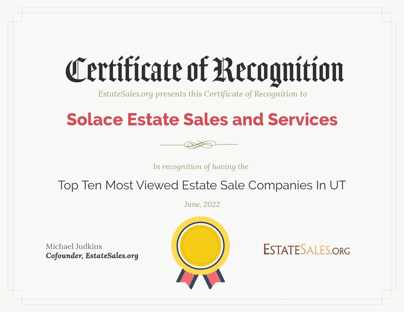 Most Viewed Estate Sale Company Award