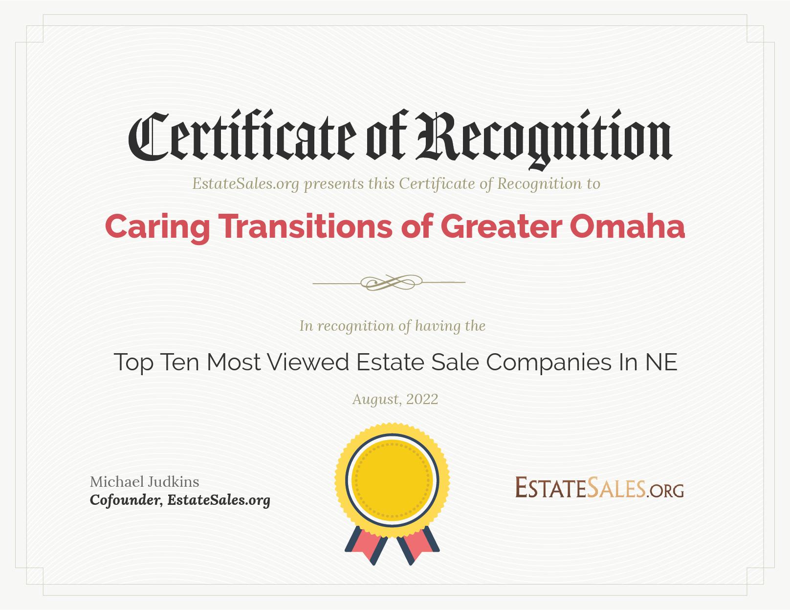 Most Viewed Estate Sale Company Award