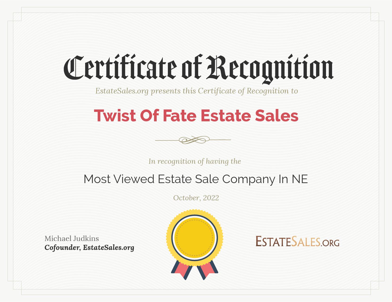 Most Viewed Estate Sale Company Award