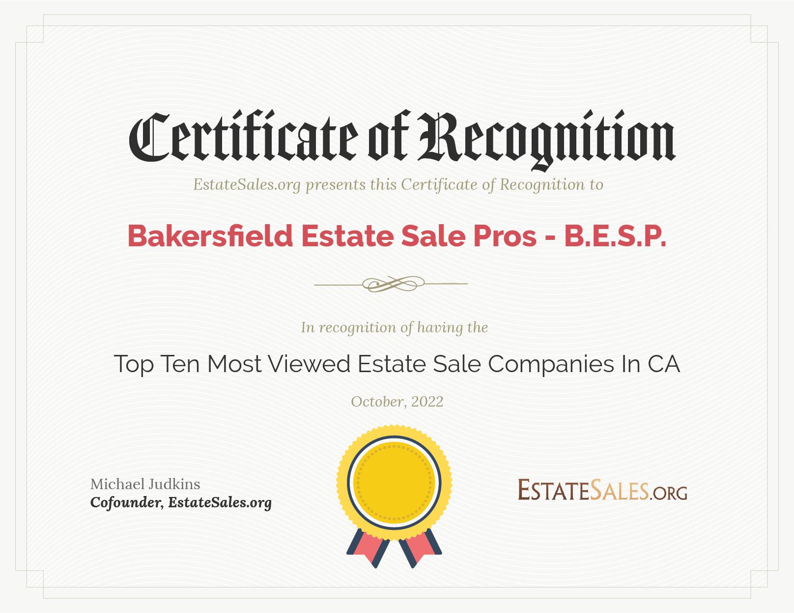 Most Viewed Estate Sale Company Award