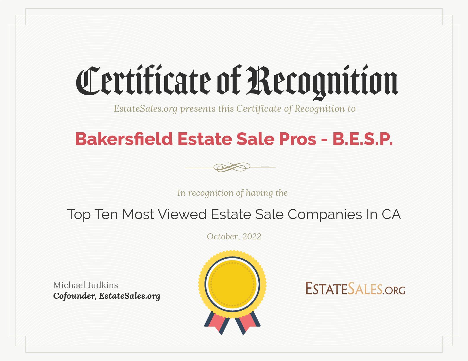 Most Viewed Estate Sale Company Award